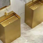 Schnelle Sch G8812 Gold Monoblok Dikdörtgen Çelik Lavabo